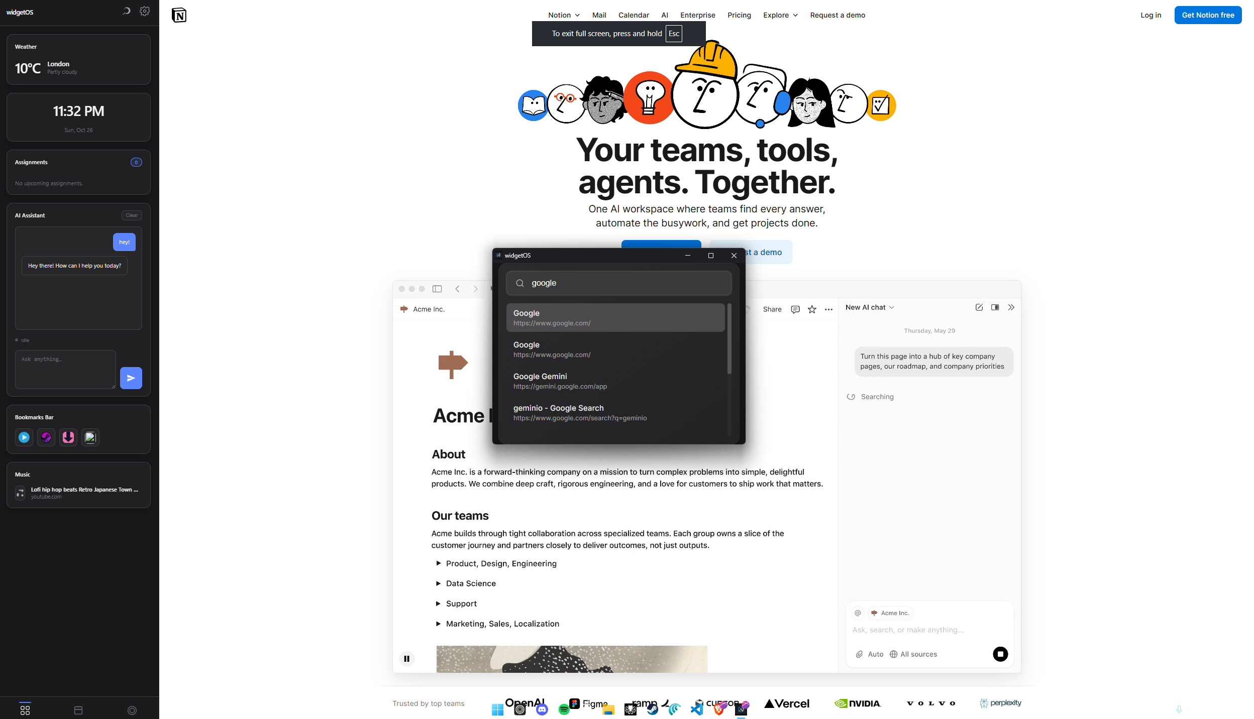widgetOS dashboard screenshot